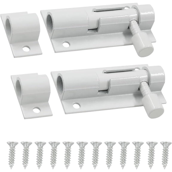 2 Pcs 2 Inch Barrel Bolt Latch, Heavy Duty Sliding Door Latch Aluminum Alloy Mini Slide Bolt Latch Small Sliding Lock Door Lock for Security Gate Warehouse Garage Door Latches(White)