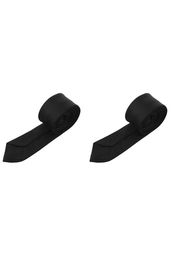2 Pcs 2 Inch Wide Pattern Self Tie Skinny Necktie Black for Woman