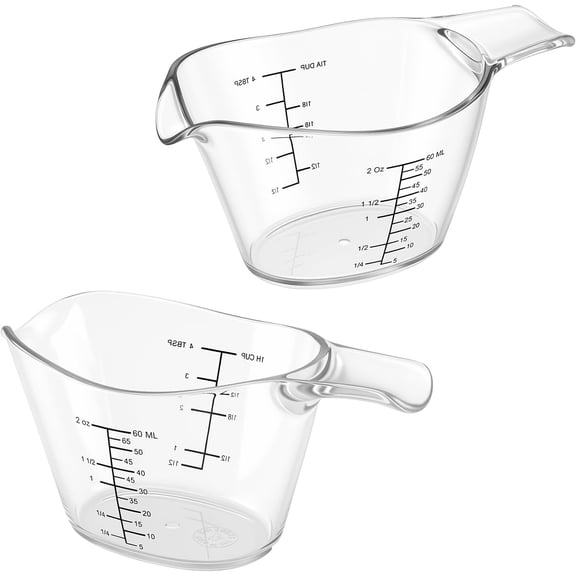 2 Pcs 2 Ounce Small Measuring Cups with V-Shaped Spout, 60ml Clear Mini Measuring Cup with tsp/Tbsp/oz/ml Markings, Clear Easy-Read Markings Scale for Kitchen, DIY Mixing, Beauty Mixings