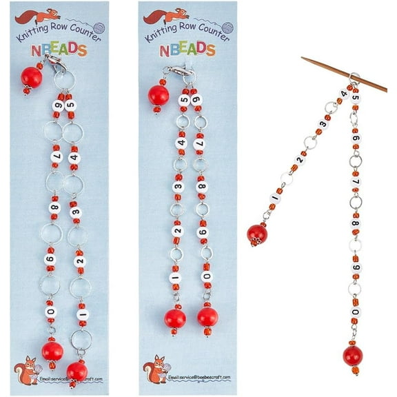 2 Pcs 2 Sizes Red Wood Beads Pendant Knitting Row Counter Chains Opaque Acrylic Number Bead Row Counter Chains for Knitting Crochet Tracking Project Progress DIY