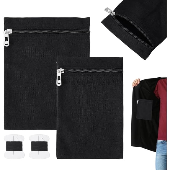 2 Pcs 2 Sizes Sew-in Side Pocket with Zipper Rectangular Zipper Coat Inside Pocket Sewing with Sewing Thread and Needles