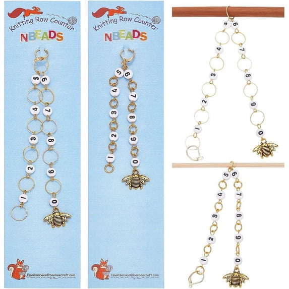 2 Pcs 2 Styles Bees Charm Knitting Row Counter Chains 0~9 Number Stitch Markers Acrylic Beads Crochet Stitch Marker Charms for Knitting Weaving Sewing Quilting Handmade Jewelry DIY