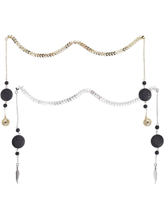 2 Pcs 2 Styles Face Chain With Sun Pendant Gothic Metal Chain Vintage Nose Chain Brass Costume Body Jewelry Accessories for Christams Party Decoration Sliver Gold