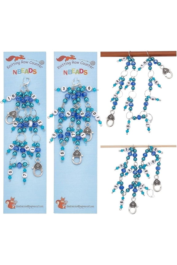 2 Pcs 2 Styles Knitting Row Counter Chains Blue 0~9 Number Stitch Markers Acrylic Beads Crochet Stitch Marker Charms