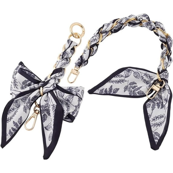 2 Pcs 2 Styles Silk Scarf Metal Purse Bag Chains Bowknot Decorative Bag Chain Extender Purse Bag Strap for Purse Handbag Wallet Black