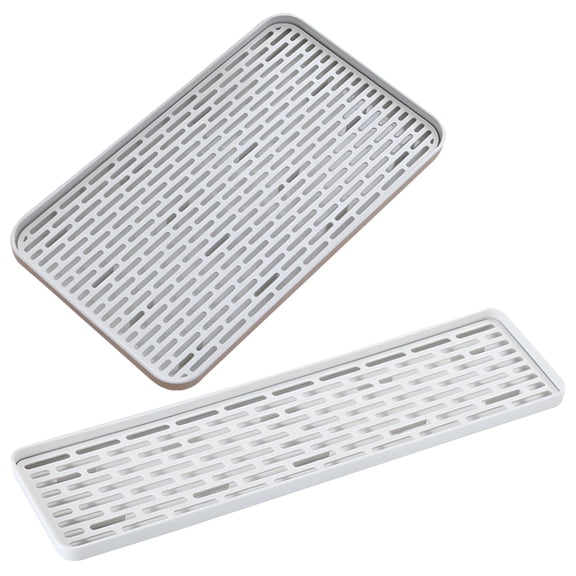 2 Pcs 2-Tier Drain Trays, Double Layer Draining Trays with Removable Grid, Kitchen Sink Organizers for Dishes Glasses, Modern Drying Racks for Counter, 12.2"x6.9" & 15"x4.1"