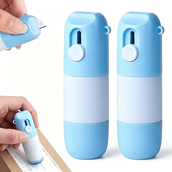 2 Pcs 2-in-1 Box Cutter & Thermal Paper Eraser,2026 New Water-Based Thermal Paper Eraser Pen with Unboxing Knife for One Smear Printed Text Covering-Liquid Redacting Marker