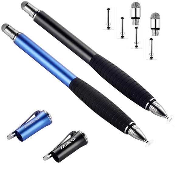 MEKO 2 Pcs, 2 in 1 Precision Series, Disc Stylus Styli Bundle Black Blue, for Phones, Tablets, Switch - Includes 2 Tips, 4 Cups