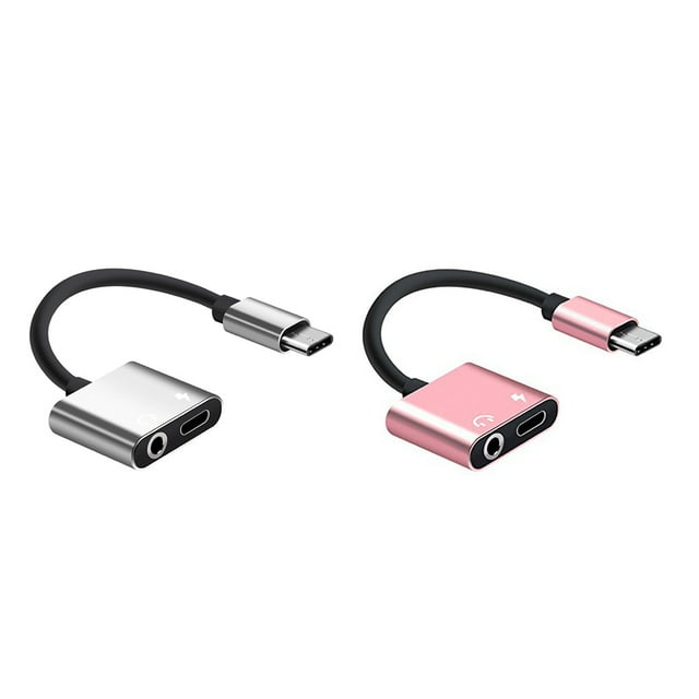 2 Pcs 2 in 1 TypeC to 3.5mm Headphone Jack Adaptor/Connector Charger
