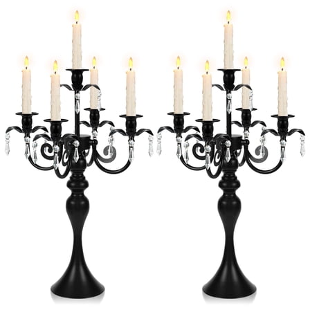 2 Pcs 20''Tall Black Crystal Pendant Taper Candle Holders/Stylish Candle Stands/Candlesticks Holder/Candelabra for Home Decor, Weddings/Parties/Elegant Dining Table Centerpiece