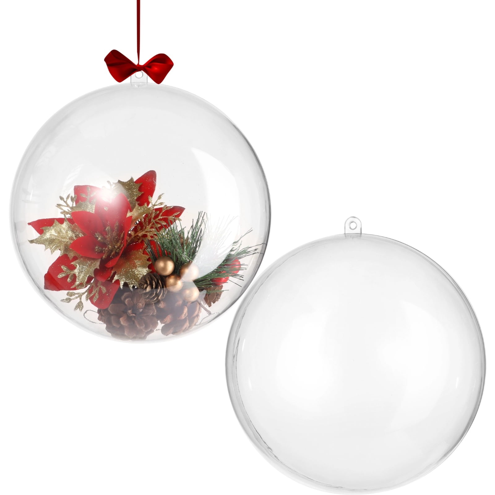 2 Pack Large Clear Fillable Ornaments, 7.87 In Hollow Plastic Spheres for DIY Crafts, Shatterproof Christmas Wedding Party Decor