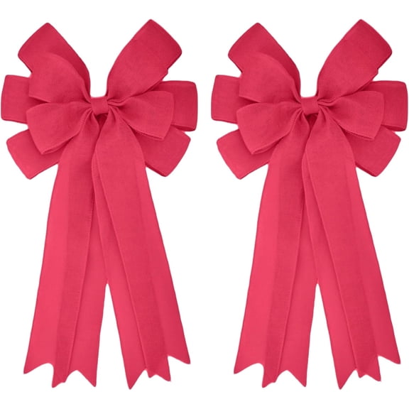 2 Pcs 20 x 10 Inch Large Burlap Bows Easter Wreaths Bow for Gift Wrapping Spring Tree Topper Front Door Home Decorations