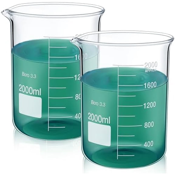 2 Pcs 2000ml Beaker 3.3 Borosilicate Glass Beakers Lab Beakers Griffin Low Form Beaker Measuring Cups with Scale Graduation for Laboratory School Projects Science Themed Party Daily Use