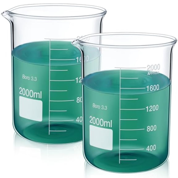 2 Pcs 2000ml Beaker 3.3 Borosilicate Glass Beakers Lab Beakers Griffin Low Form Beaker Measuring Cups with Scale Graduation for Laboratory School Projects Science Themed Party Daily Use