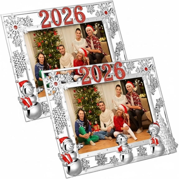 2 Pcs 2026 Christmas Picture Frame, 4x6 Inch, Santa | Winter Santa Snowflake Metal Photo Frame, Glass Front, Christmas Home Decor, Holiday Gift for Family Memories