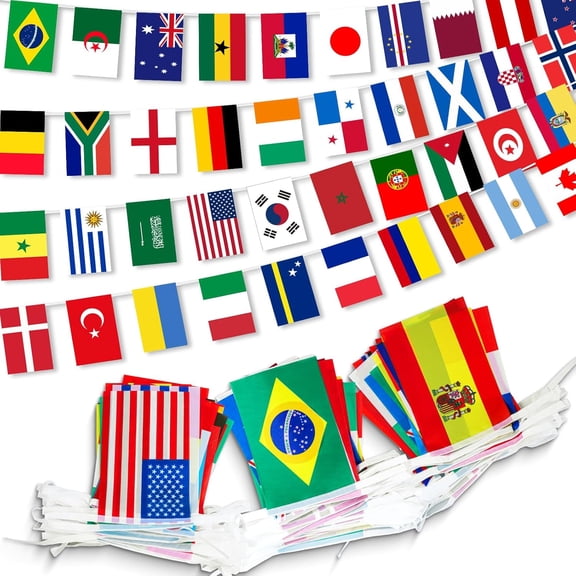 2 Pcs 2026 Soccer Match 48 Countries String Flags, 120FT Total Tournament National Flags Pennant Bunting for Sports Bar Party Decor, Polyester Fade-Resistant Indoor Outdoor, 48 Nations