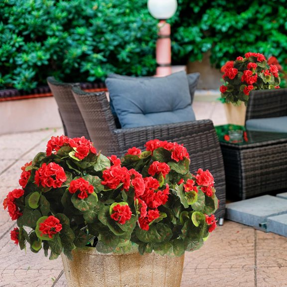 2 Pcs 22'' Artificial Geraniums Topiary Ball Outdoor Plant Bush
