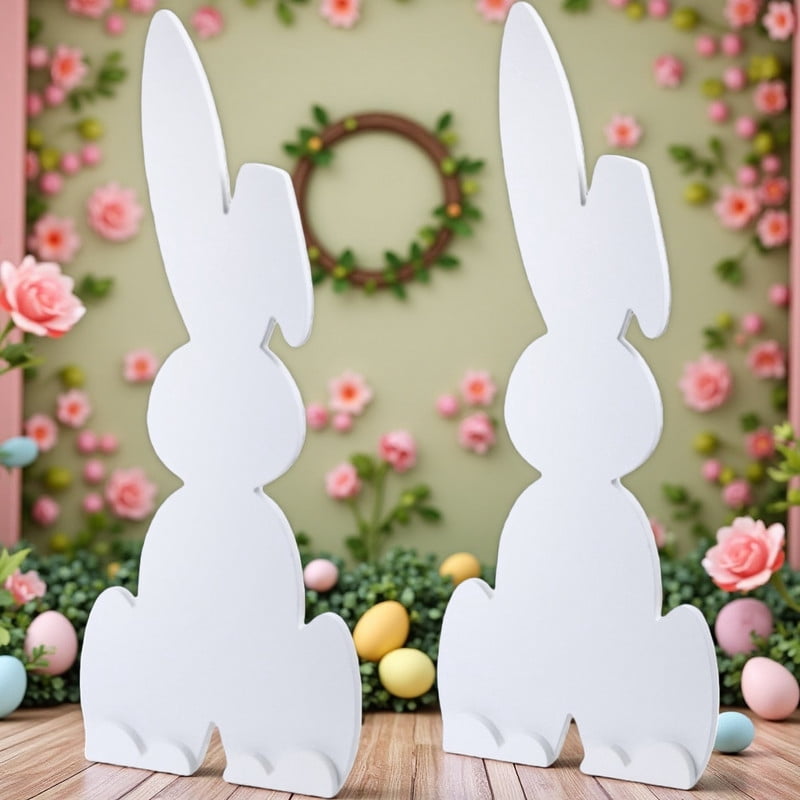 2 Pcs 22" Extra Large Paintable Wood Bunnies, Unfinished Farmhouse Decor Blanks, Group Craft Activity