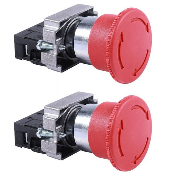 2 Pcs 22mm NC Red Mushroom Emergency Stop Push Button Switch 600V 10A ZB2-BE102C