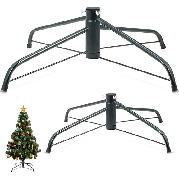 2 Pcs 24" and 16" Large Christmas Tree Stand for Artificial Foldable Metal Xmas Tree Stand Replacement Christmas Base for 6.5 to 8 ft, Fits Poles up to 1.3" and 0.7"(Dark Green)