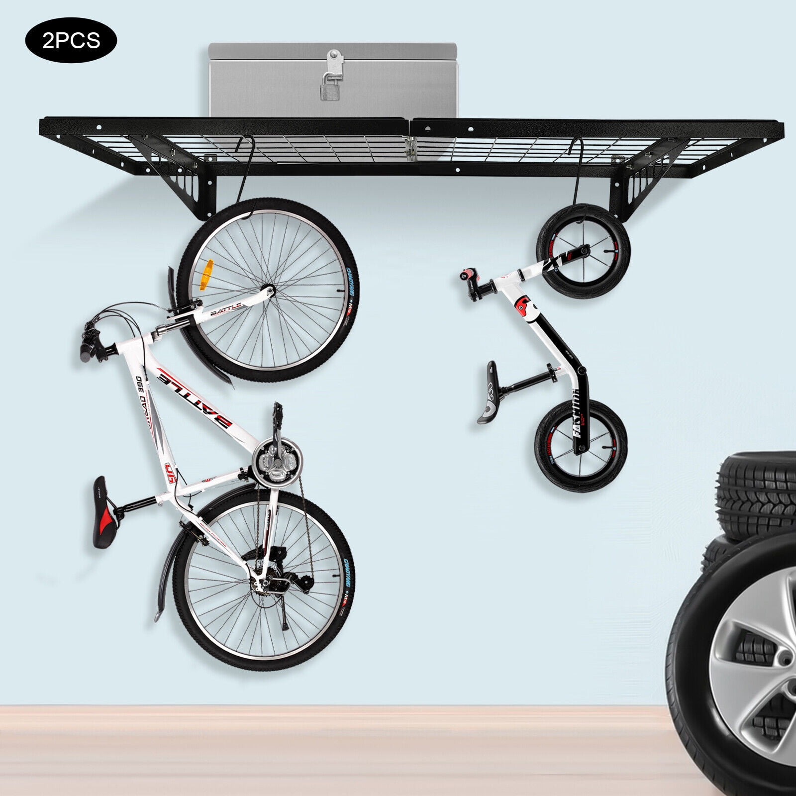 2-Pcs 24-Inch-By-48-Inch Wall Mounted Wall Shelf Garage Storage Rack Black