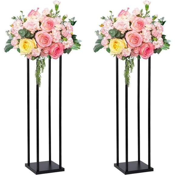 2 Pcs 24 Inches Matte Black Wedding Flower Stand Metal Iron Display Rack Floor Vase Column Centerpiece for Event Party Anniversay Ceremony Decoration