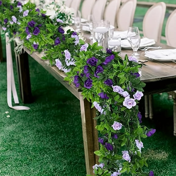 2 Pcs 240cm/7.8ft Artificial Rose Vine Flowers Green Leaves Garland for Wedding Arch DIY Fake Plant Vine Garden Wall Home Party Decoration