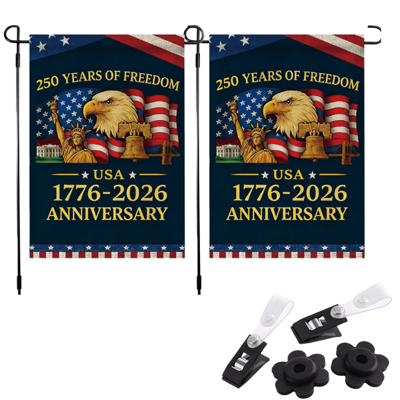 2 Pcs-250 Anniversary Flag Doubleside Linen 250 Years of Freedom Flag 1776-2026 Patriotic Flags Outdoor Lawn Garden Decor