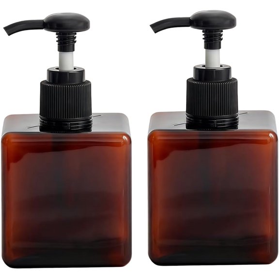 2 Pcs 250ml Empty Brown Plastic Square Lotion Pump Bottles Refillable Cosmetic Dispenser