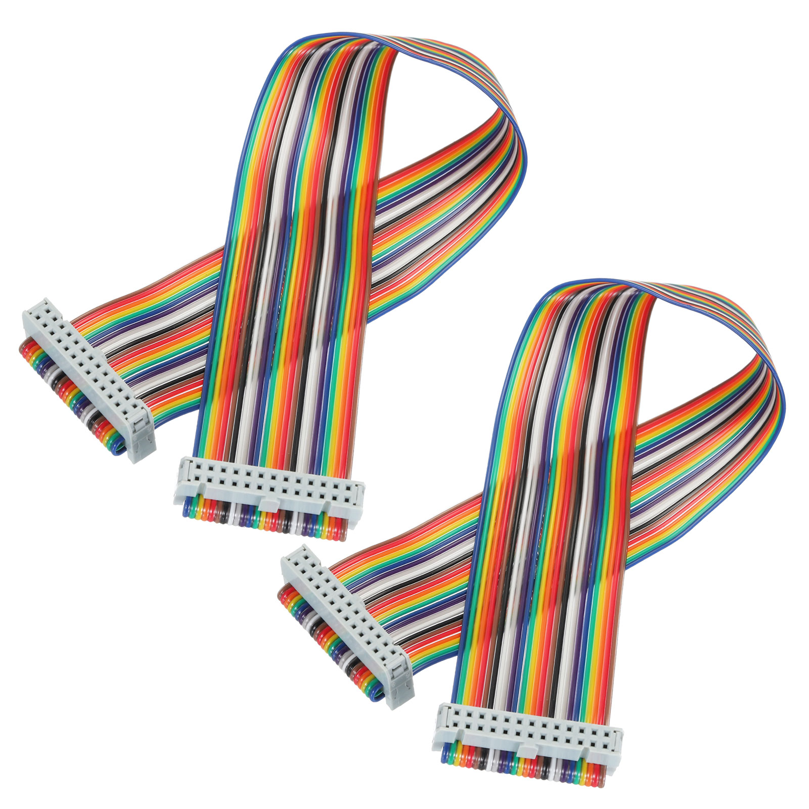 2 Pcs 26 Pin Flat Rainbow Ribbon Cable FC/FC Female Connector 1FT 2