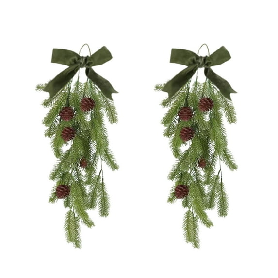 2 Pcs 27.6" Artificial Christmas Teardrop Swag Decorations, Faux Pine Needles Teardrop Door Swag, Christmas Norfolk Greenery Teardrop Wreath for Xmas Door Table Mantle Fireplace Indoor Outdoor Decor