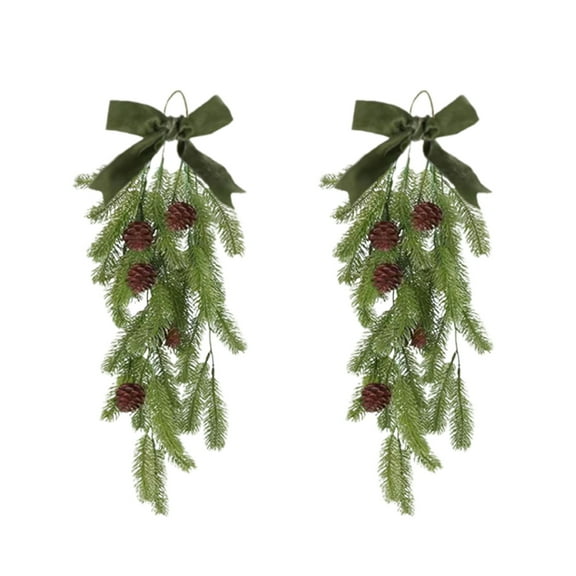 2 Pcs 27.6" Artificial Christmas Teardrop Swag Decorations, Faux Pine Needles Teardrop Door Swag, Christmas Norfolk Greenery Teardrop Wreath for Xmas Door Table Mantle Fireplace Indoor Outdoor Decor