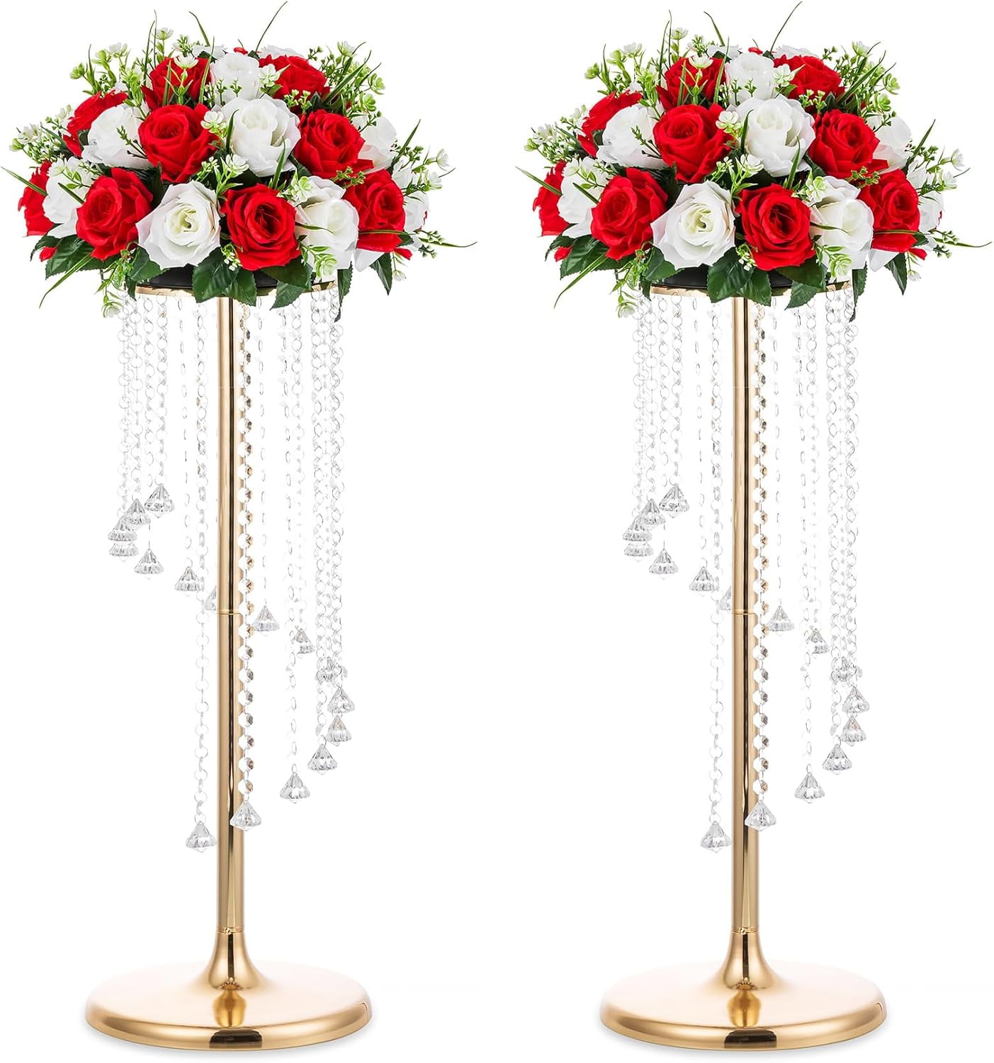 2 Pcs 27.6inch Tall Wedding Centerpieces Gold Vases Crystal Flower Vase