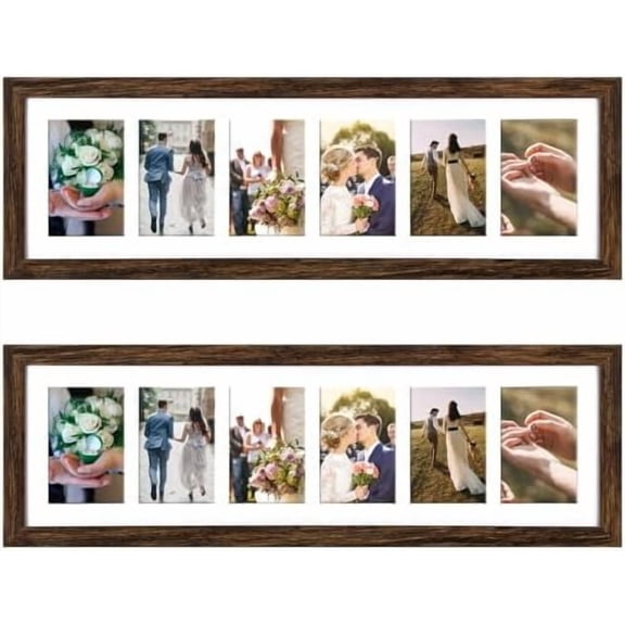 2 Pcs 28.4 x 9.5 Inch Collage Picture Frames for Wall Hanging Long Multiple 4 x 6 Inch 6 Opening Multi Wood Multi Picture Photo Frame Display with Acrylic Screens Horizontal and Vertical