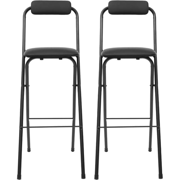 2 Pcs 29.5-Inch Tall Folding Bar Stool with Backrest, Heavy-Duty Steel Frame, 276 lb Capacity, Black