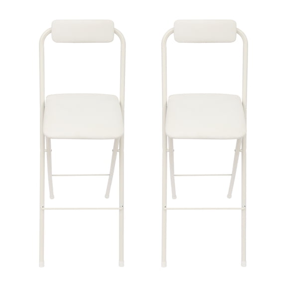 Shangmakel 2 Pcs  29.5 in Folding Bar Stool with Backrest Cushioned Padded Folding Stool Portable Counter Height Bar Stool for Camping Kitchen Home Office White