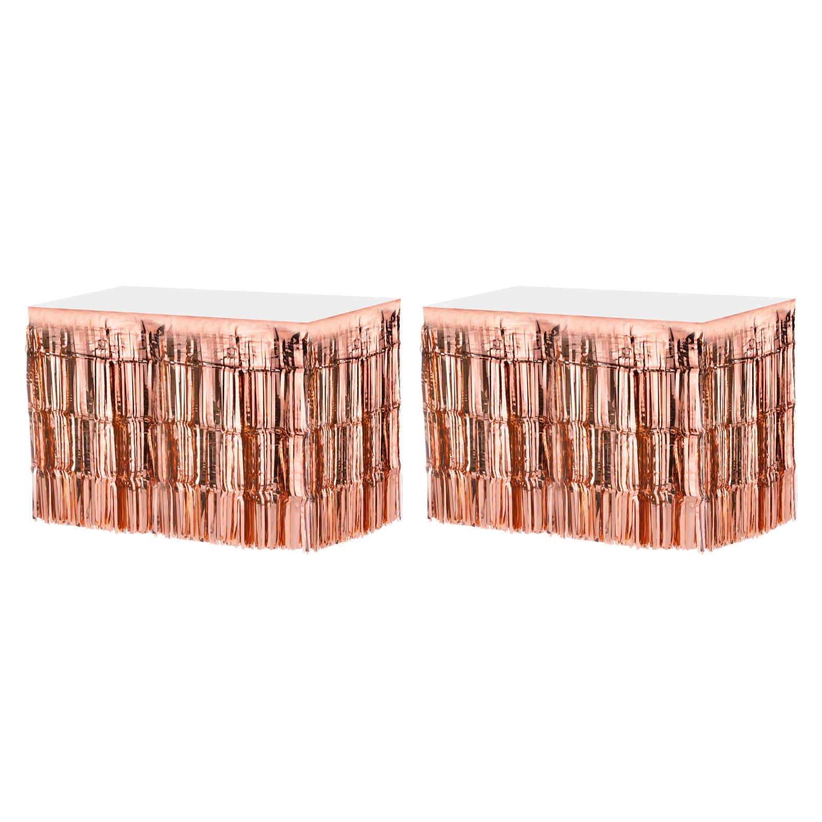 2 Pcs 29x108 Inch Rose Gold Metallic Foil Fringe Tinsel Table Skirts