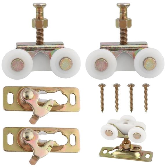 2 Pcs 3/4 Inch Sliding Pocket Door Rollers Assembly,Sliding Door Wheels Replacement Part with Top Hanger for Johnson Part Hardware Kit,Sliding Door Hardware Kits with 4 Screws for Bypass Closet Doors