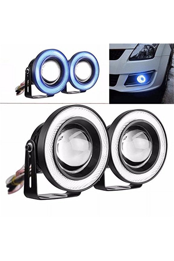 2 Pcs 3.5" 12V Blue LED COB Angel Eyes Halo Ring DRL Projector Lamp Fog Light