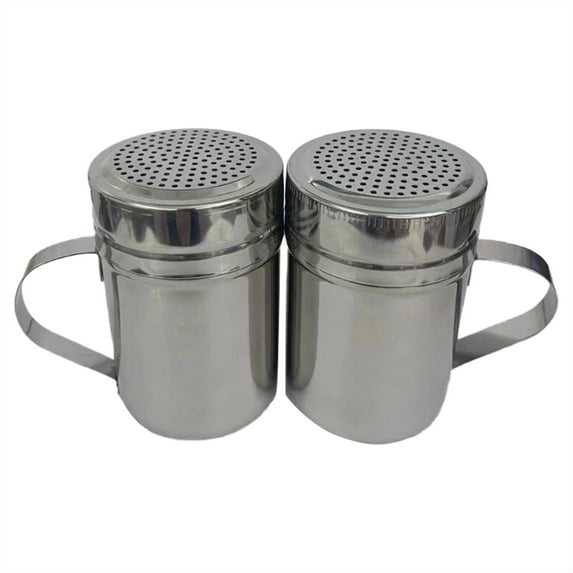2 Pcs 3.54 Inch Stainless Steel Versatile Dredge Shaker, Powder Sugar Shaker Duster, Stainless Steel Powder Sugar Shaker with Handle, Sifter for Cinnamon Sugar Pepper Powder Cocoa Flour, Silver