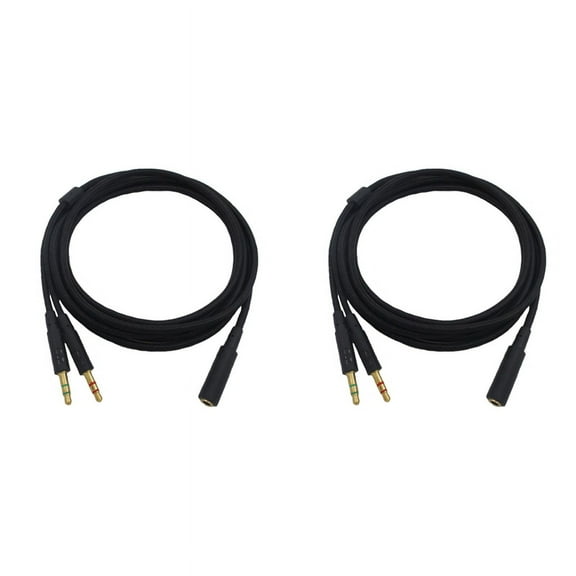 2 Pcs 3.5mm Universal 2 in 1 Gaming Headset Audio- Extend Cable for Cloud II/Alpha-/Cloud Flight/Core Headphone