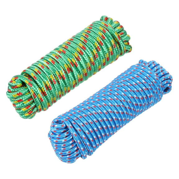2 Pcs 3/8" 98ft Diamond Braided Ropes Blue,Green Nylon Ropes Polypropylene Flag Pole Cord