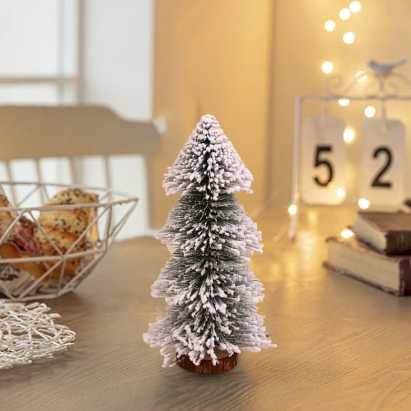 2 Pcs 3.93*7.87 Inch Christmas Decorations Mini Christmas Trees, Artificial Christmas Tree Bottle Brush Trees with Wooden Base for Christmas Decor Christmas Party Home Table Craft
