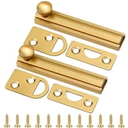 2 Pcs 3 Inch Solid Brass Surface Bolt, 90/180 Degree Concealed Slide Bolt Latch Lock, Anti-theft Door Slide Bolt for Small Cabinet Doors Gold