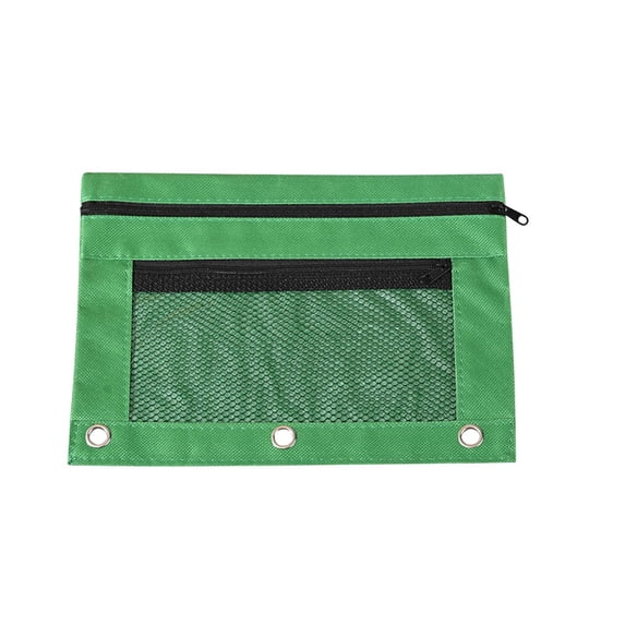 2 Pcs 3 Ring Binder Pencil Pouchs, Zippered Pencil Pouch Double Pocket Pencil Pouch 3 Ring with Clear Window(Green)