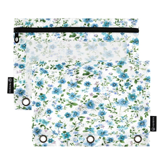 2 Pcs 3 Ring Binder Pouches, Foldable File Folders with Clear PVC Window, Stationery Storage Bag for School Office Home Atole Azul Da Primavera