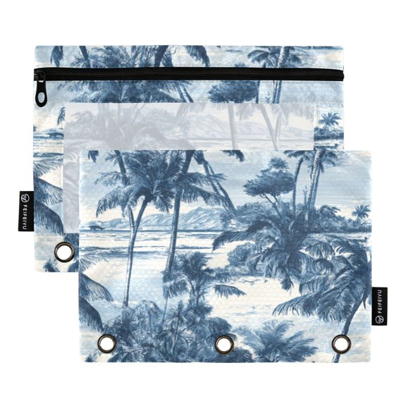 2 Pcs 3 Ring Binder Pouches, Foldable File Folders with Clear PVC Window, Stationery Storage Bag for School Office Home Blues Coconut Sea