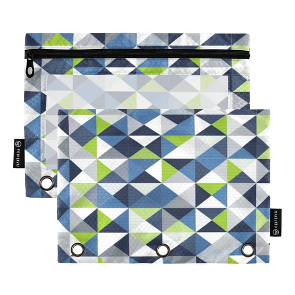 2 Pcs 3 Ring Binder Pouches, Foldable File Folders with Clear PVC Window, Stationery Storage Bag for School Office Home Checkered Pattern