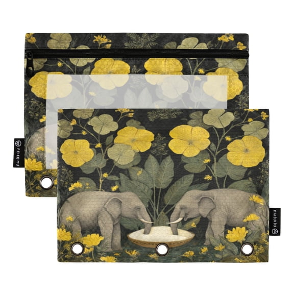 2 Pcs 3 Ring Binder Pouches, Foldable File Folders with Clear PVC Window, Stationery Storage Bag for School Office Home Double Pattern Rice