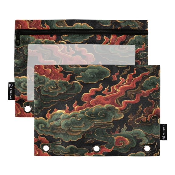 2 Pcs 3 Ring Binder Pouches, Foldable File Folders with Clear PVC Window, Stationery Storage Bag for School Office Home Fireworks Display
